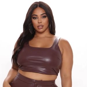 Faux Leather Crop Top - Size 2X
